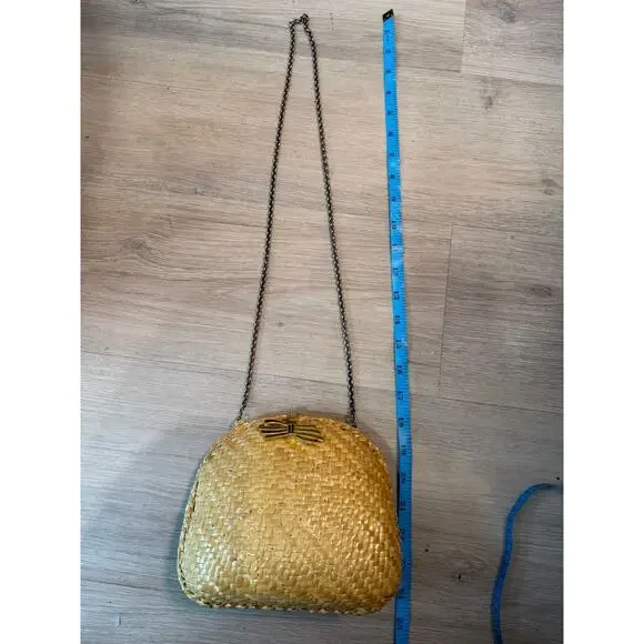 Vintage 1960s Koret Basketweave Natural Gold Handbag Wicker Woven Purse Boho - Picture 13 of 14